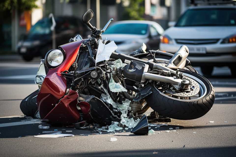 Car and motorcycle collision causing injuries