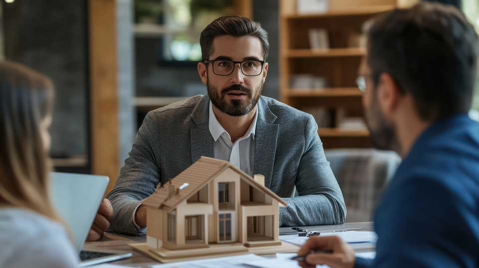a couple discussing the purchase of a home with an agent