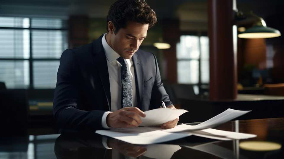 corporate lawyer checking legal documents